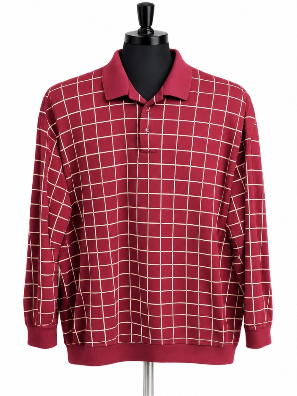 Pebble Beach Size Large Burgundy White Plaid Long Sleeve Men’s Golf Shirt